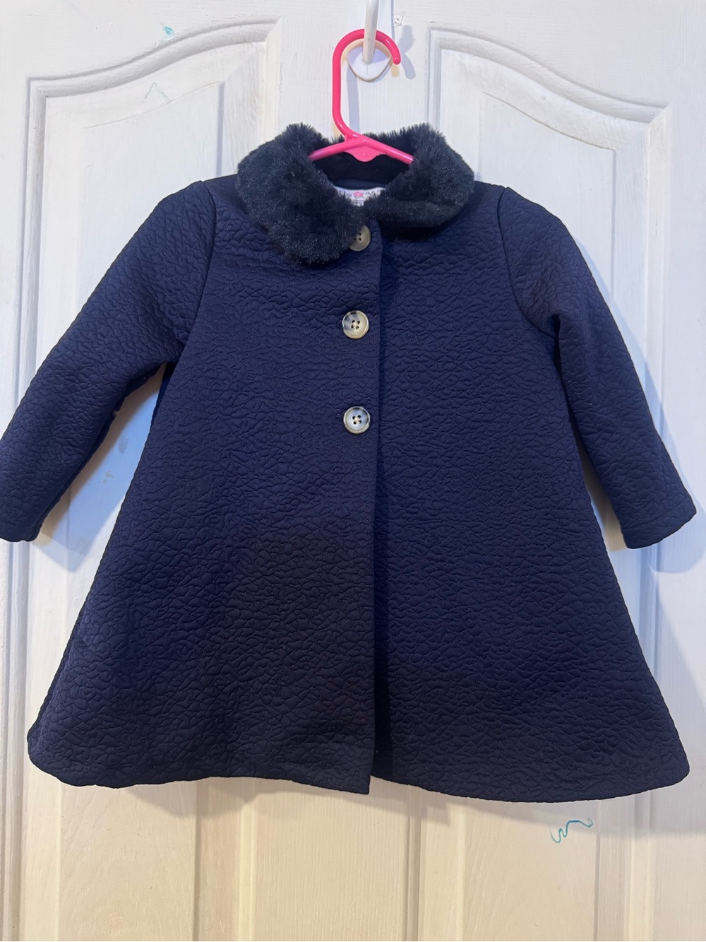 Girls' Navy Faux-Fur Collar Coat - Classic Winter Jacket
